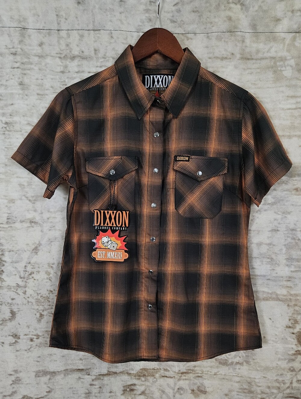 DIXXON The Hardin Bamboo Button Snap Women’s Medium Brown Tan Orange Moto NWT M